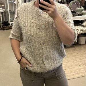 Braid shortsleeve cardigan – taupe