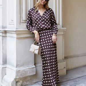 Dot satin skirt – chocolate