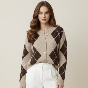 Argyle cardigan – sand