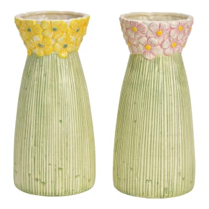 Vas med Blomdekor – Gul/Rosa – 26 cm