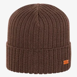 Mössa ribbstickad 100% ull unisex mörkbrun