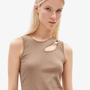 Topp asymmetrisk ribbad slimfit NIKAATAA beige