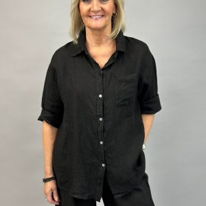 Ava linen shirt – black